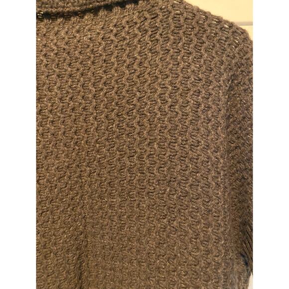 Kenar Open Front Short Sleeve Cardigan Large Brown Wool Textured Knit Sweater - Picture 5 of 7